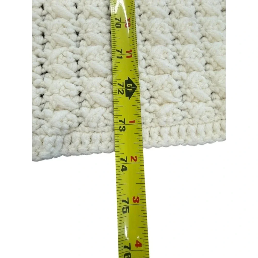 VTG! Handmade‎ Crochet Throw Blanket Cream White Textured Knit Farmhouse 73x46